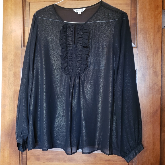Nanette Lepore Tops - Nanette Lepore Shimmer Sheer Black Blouse
